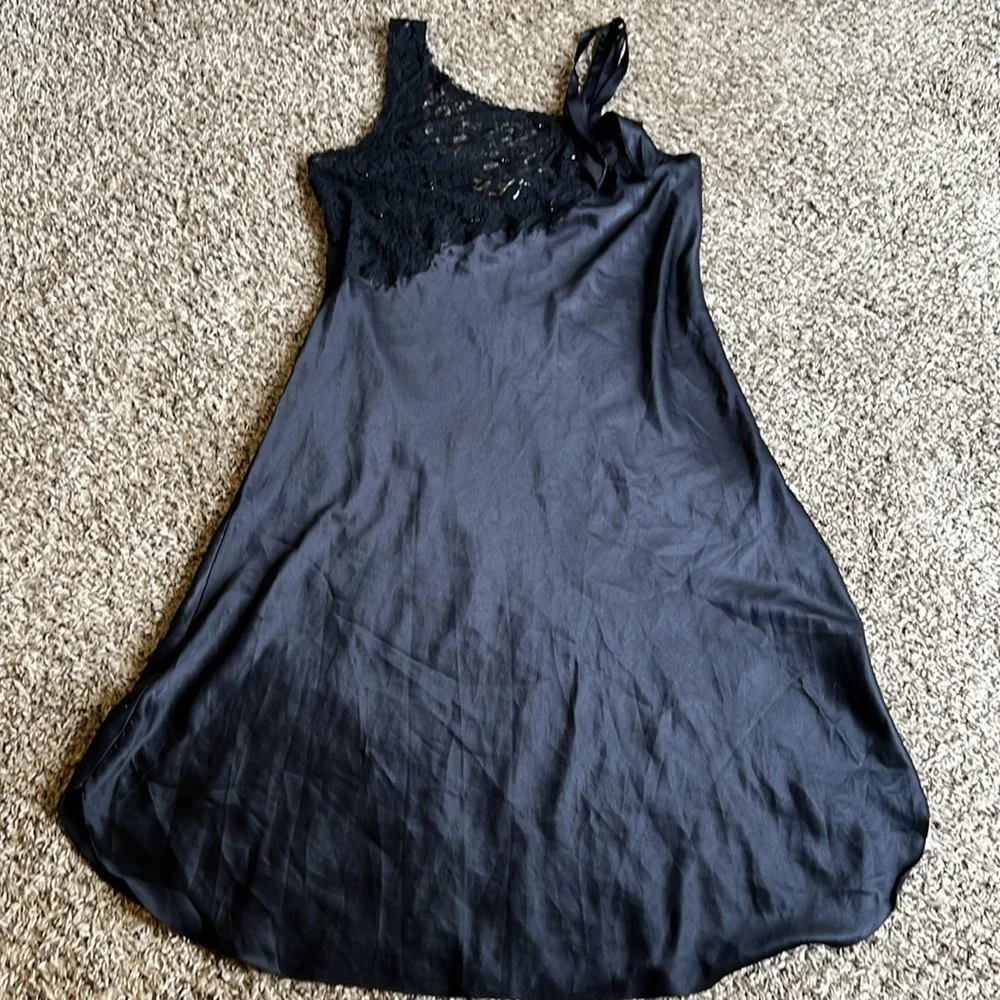 Vintage Victorias secret gold label slip midi‎ black dress Size L